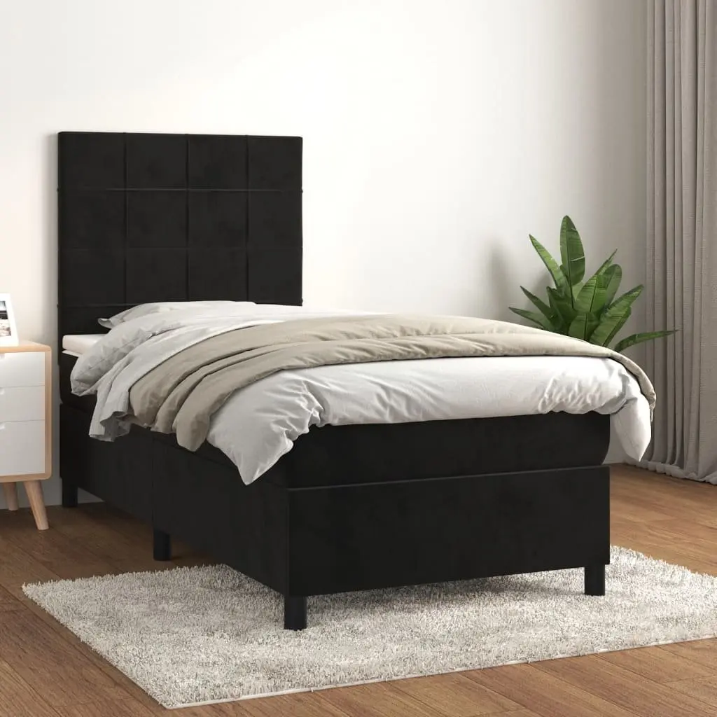 Box Spring Bed Black Velvet King Single 106x203cm with Pocket Spring Mattress
