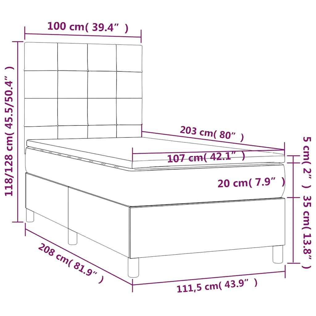 Box Spring Bed Black Velvet King Single 106x203cm with Pocket Spring Mattress