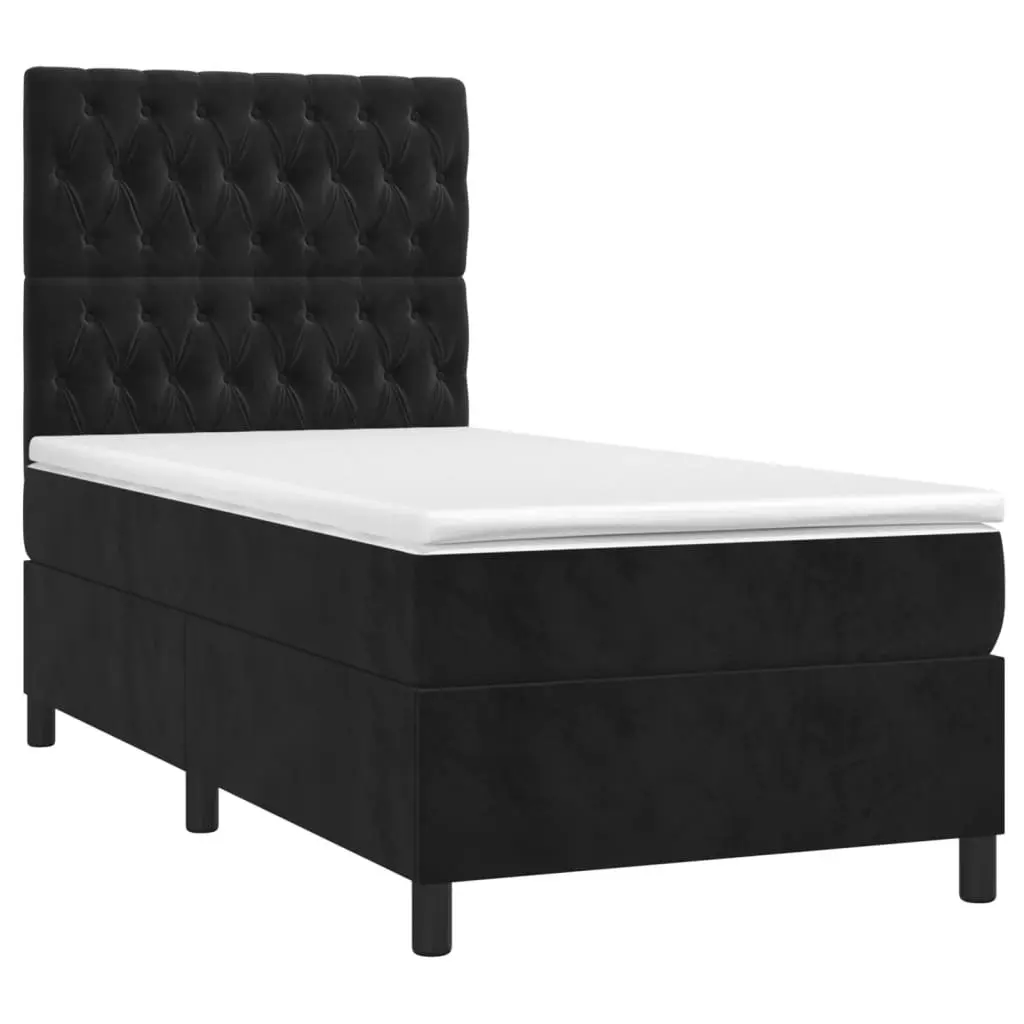Box Spring Bed with Pocket Spring Mattress King Single 106x203cm Black Velvet