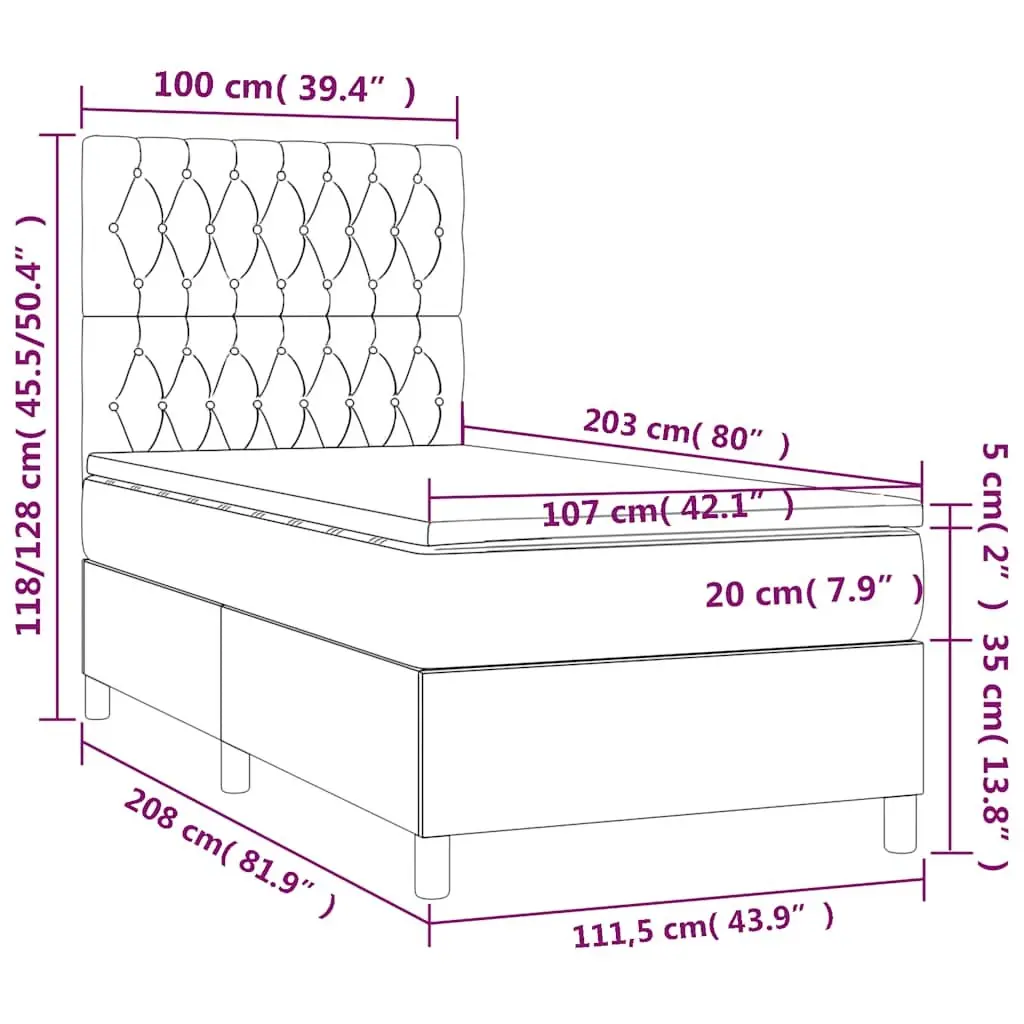 Box Spring Bed with Pocket Spring Mattress King Single 106x203cm Black Velvet