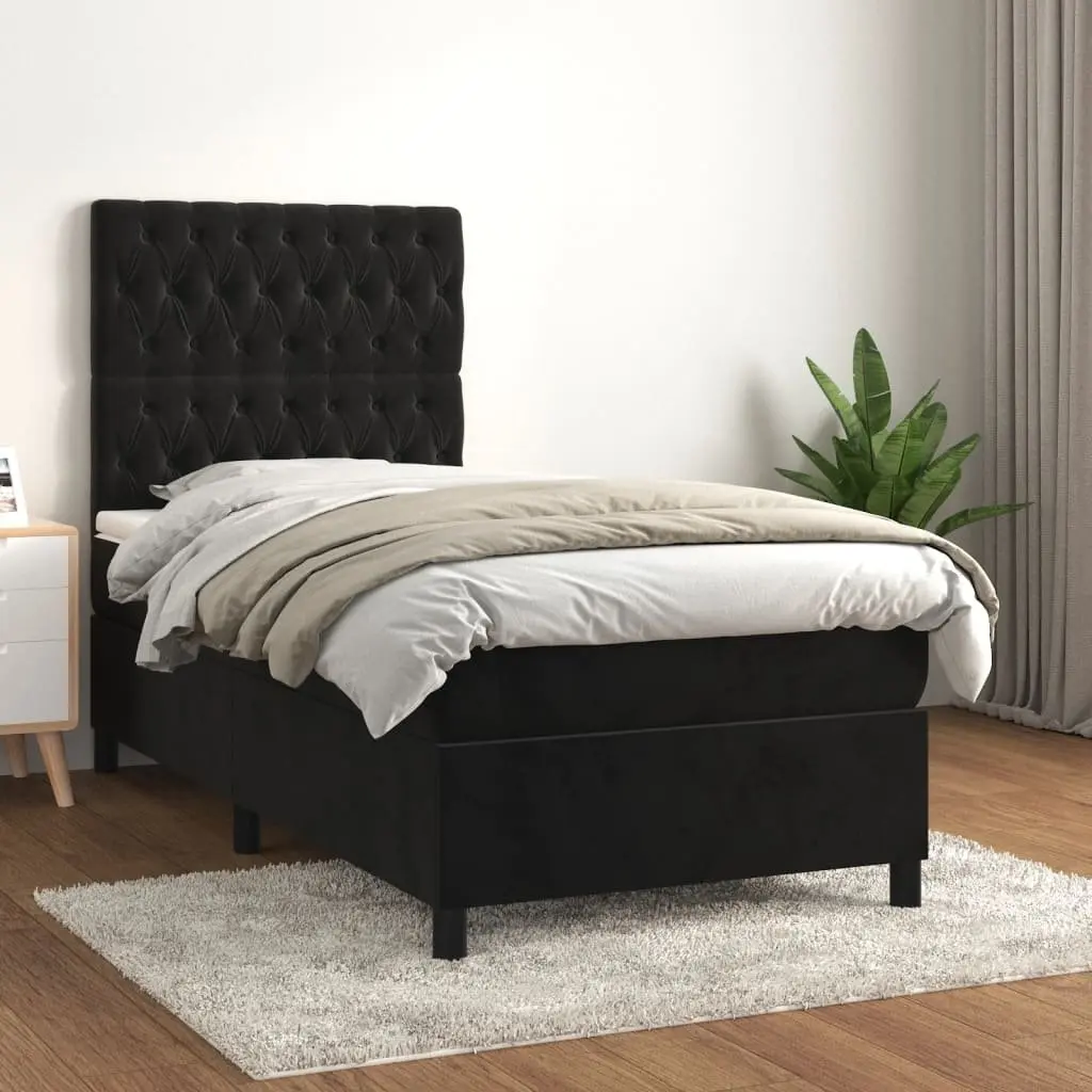 Box Spring Bed with Pocket Spring Mattress King Single 106x203cm Black Velvet