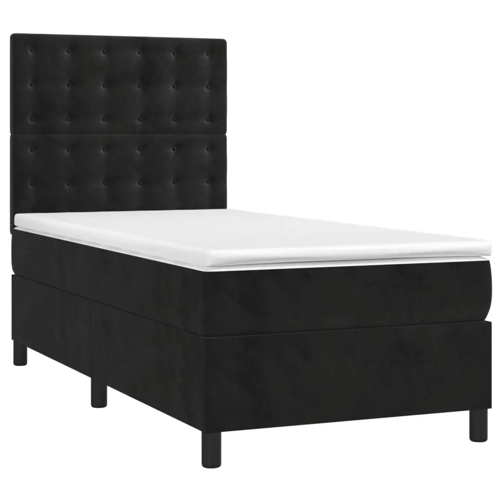 Box Spring Bed King Single Black Velvet Pocket Spring Mattress