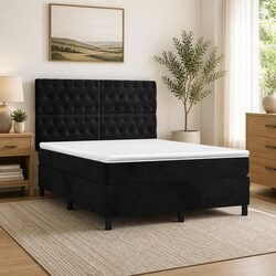 Double Box Spring Bed with LED Headboard in Black Velvet