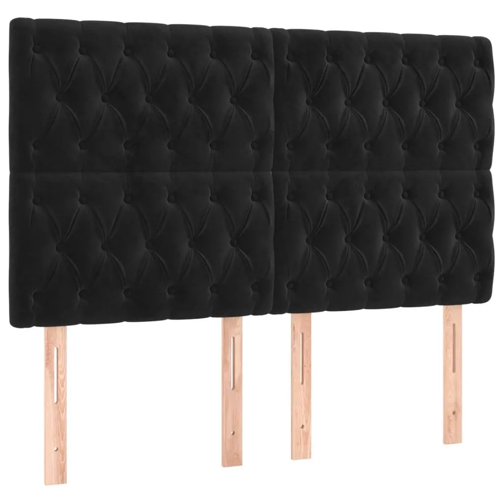 Double Box Spring Bed Black Velvet Adjustable Headboard Pocket Spring Mattress LED Lighting 137x187cm