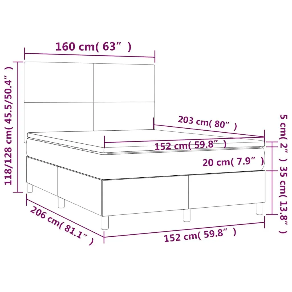 Queen Size Box Spring Bed Black Velvet with Pocket Spring Mattress and LED Headboard