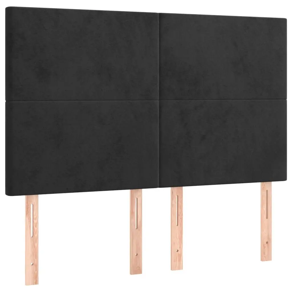 Queen Size Box Spring Bed Black Velvet with Pocket Spring Mattress and LED Headboard