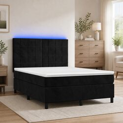 Queen Size Velvet Bed with Pocket Spring Mattress and LED Headboard