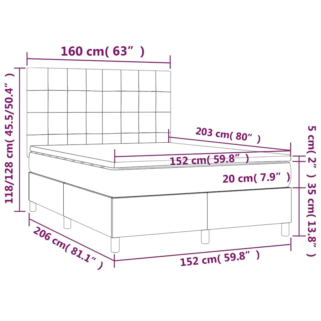 Queen Size Bed with Adjustable Velvet Headboard Pocket Spring Mattress Integrated LED Lighting Black
