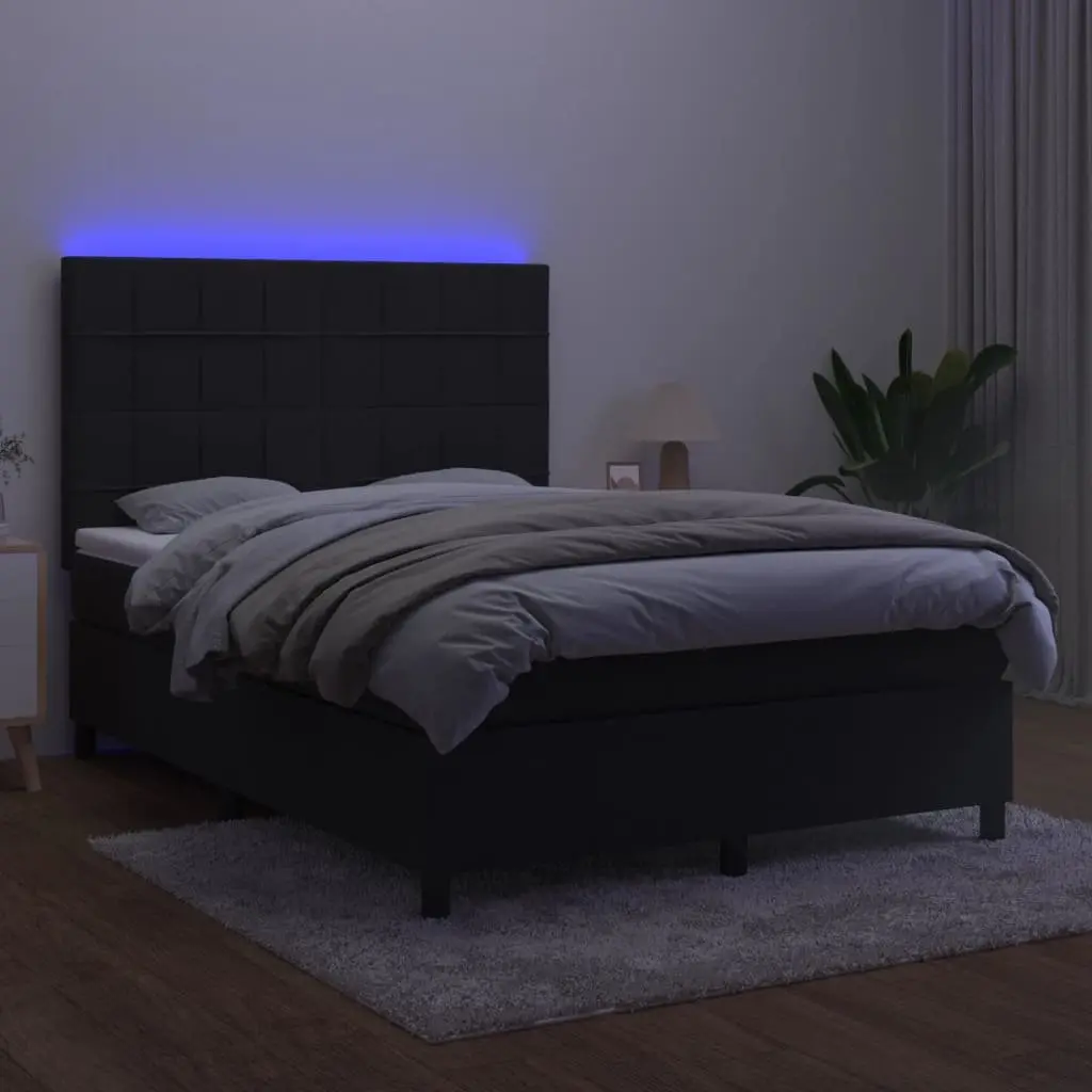 Queen Size Bed with Adjustable Velvet Headboard Pocket Spring Mattress Integrated LED Lighting Black