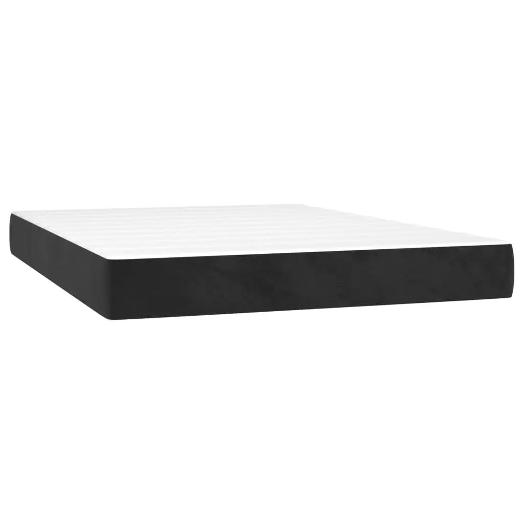 Queen Size Bed with Adjustable Velvet Headboard Pocket Spring Mattress Integrated LED Lighting Black