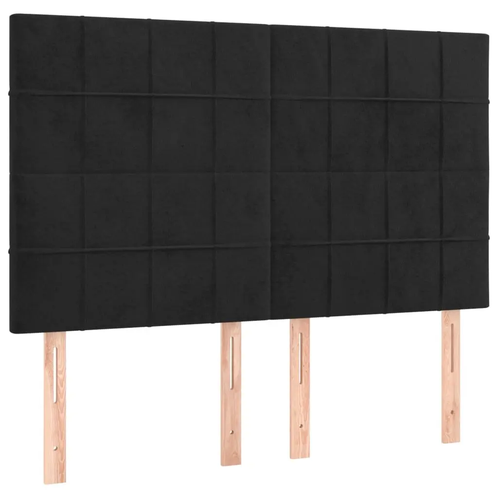 Queen Size Bed with Adjustable Velvet Headboard Pocket Spring Mattress Integrated LED Lighting Black