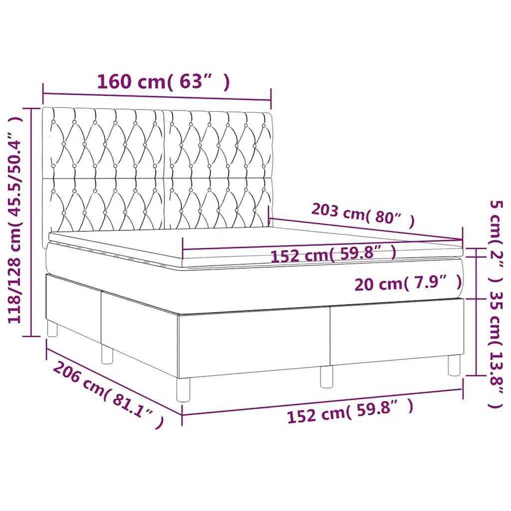 Queen Size Box Spring Bed Black Velvet Adjustable Headboard Pocket Spring Mattress LED Lighting