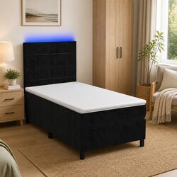 King Single Box Spring Bed with LED Velvet Headboard