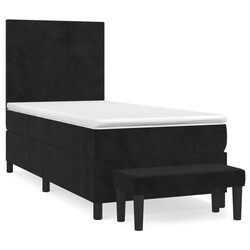 King Single Box Spring Bed with Pocket Spring Mattress Velvet Black 106x203cm