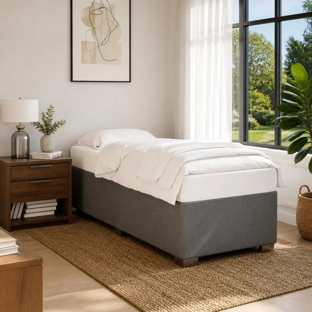 Grey Fabric Bed Frame 90x190 cm with Slatted Base