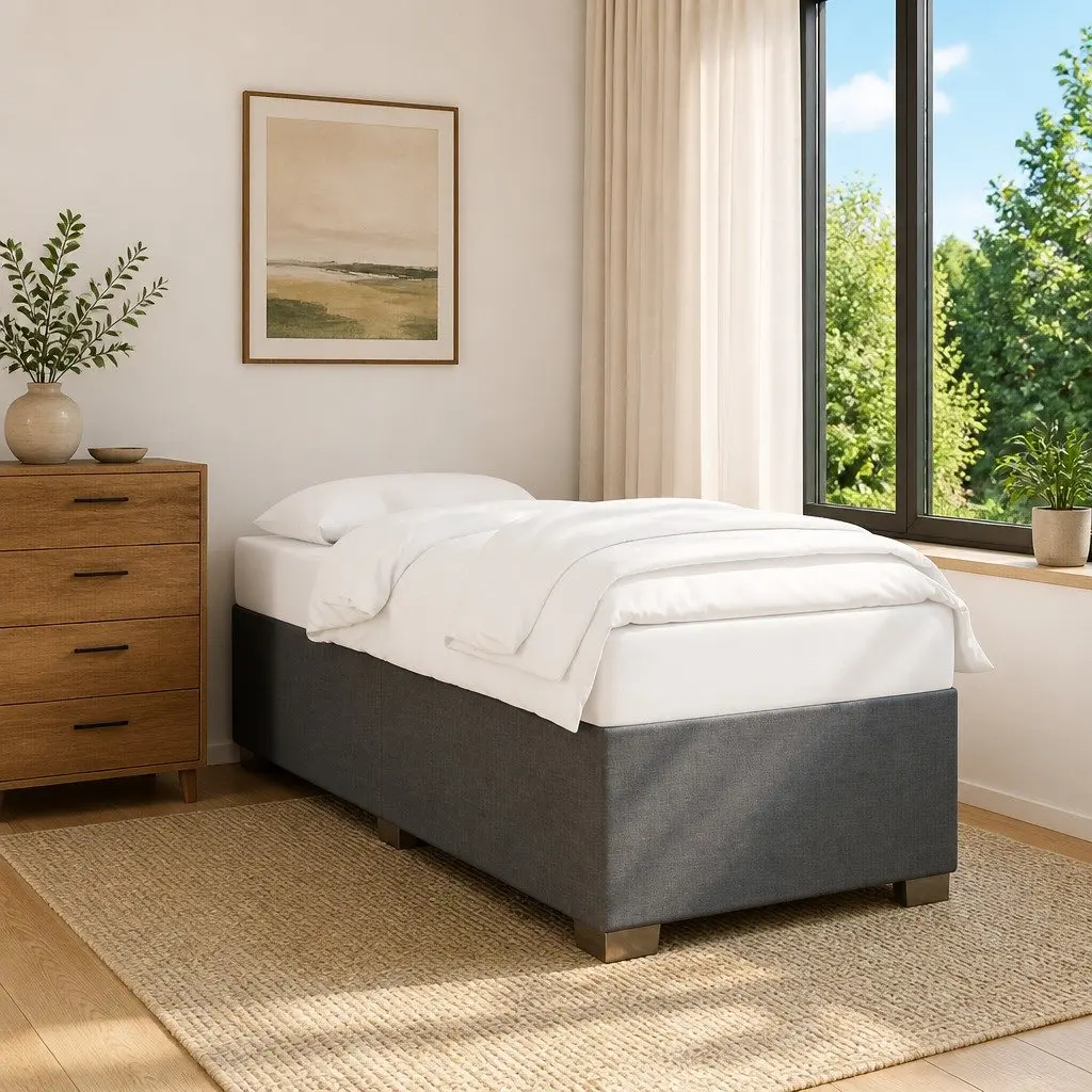 Grey Fabric Bed Frame 90x190 cm with Slatted Base