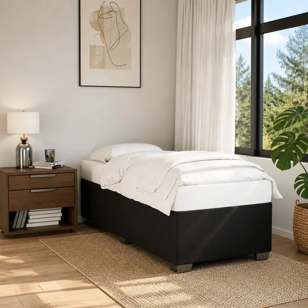 Black Fabric Upholstered Bed Frame 90x190cm with Slatted Base Support for Bedrooms