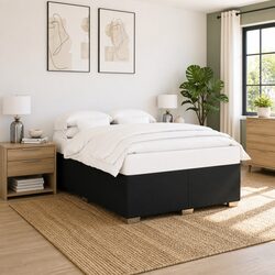Queen Bed Frame in Black Fabric with Slat Support