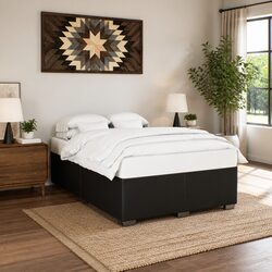 Elegant Queen Bed Frame in Black Faux Leather