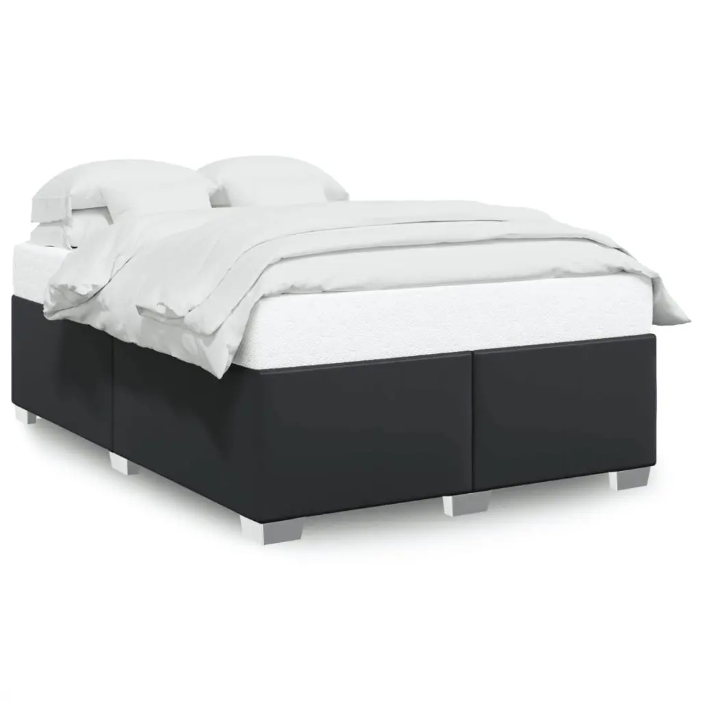 Black Faux Leather Double Bed Frame with Slat Support