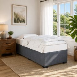 Grey Velvet Bed Frame 90x190 cm with Slatted Base
