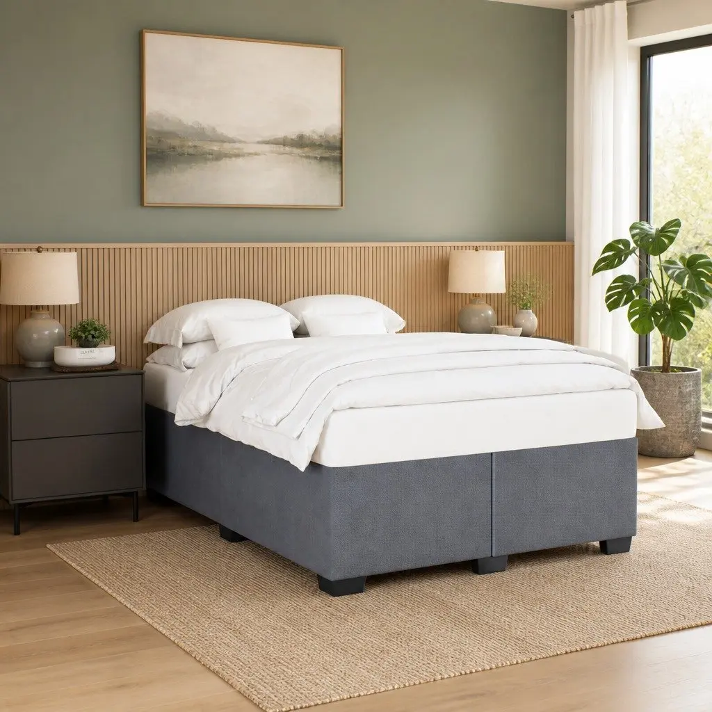 Grey Velvet Upholstered Double Bed Frame for Comfort