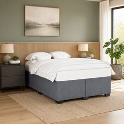 Grey Velvet Upholstered Double Bed Frame for Comfort