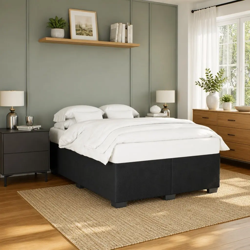Black Velvet Double Bed Frame with Slat Support