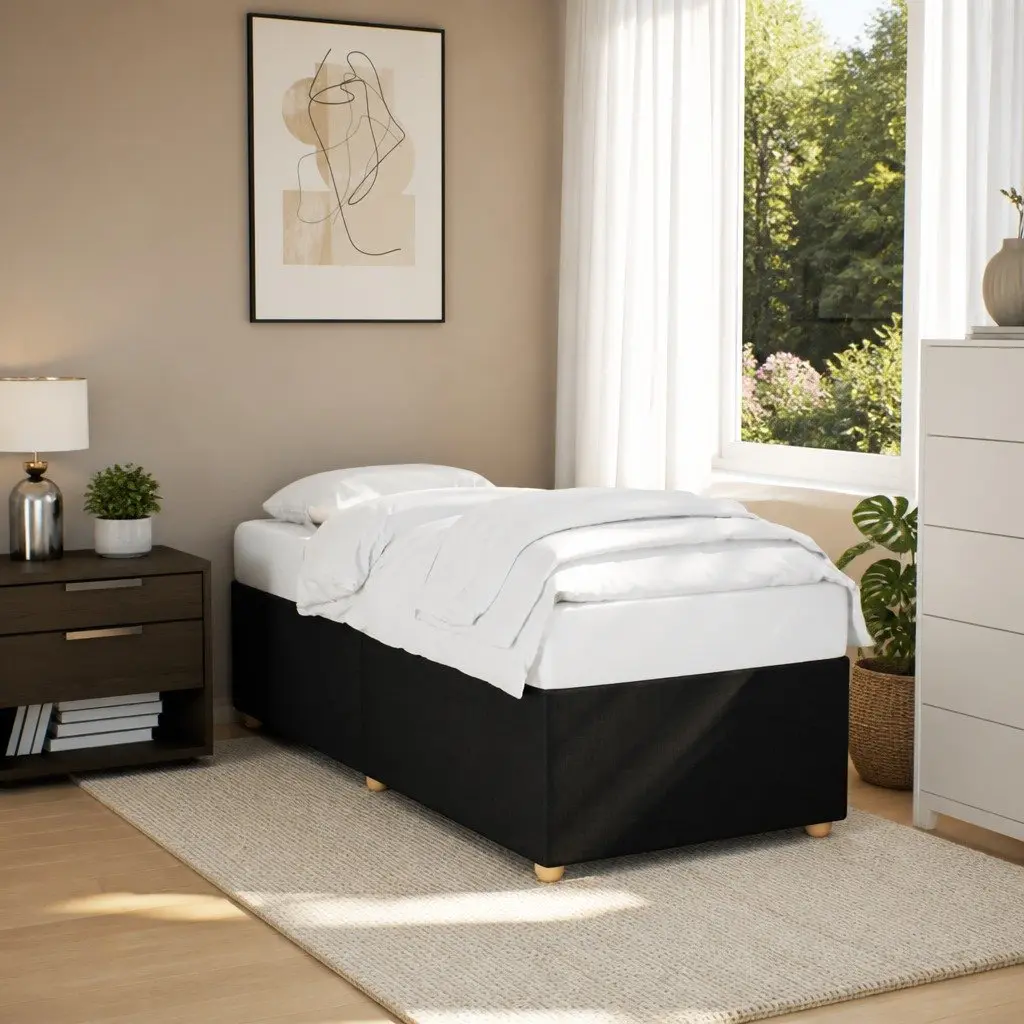 Black Fabric Upholstered Bed Frame 90x190cm Slatted Base