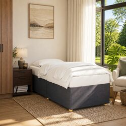 Grey Fabric Bed Frame 90x190 cm with Slatted Base