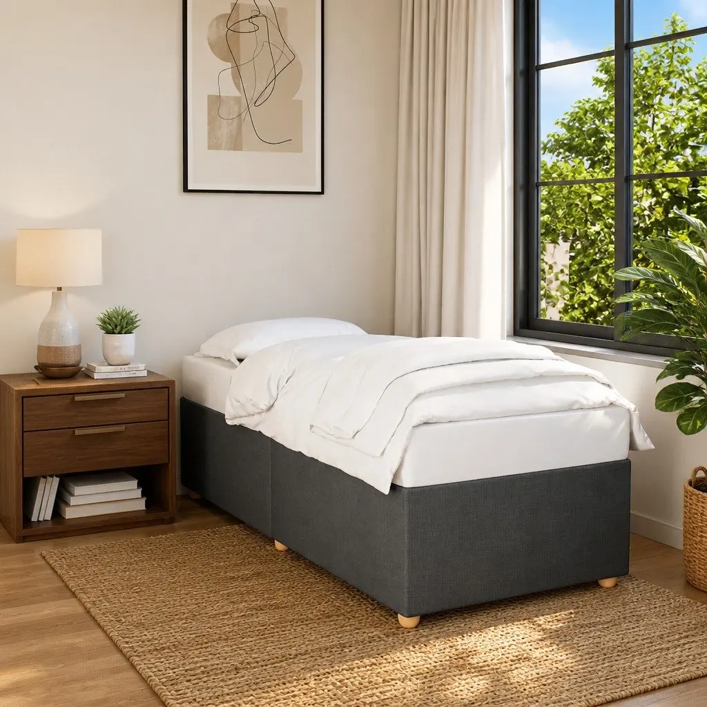 King Single Bed Frame in Grey Fabric with Slats