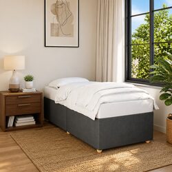 King Single Bed Frame in Grey Fabric with Slats