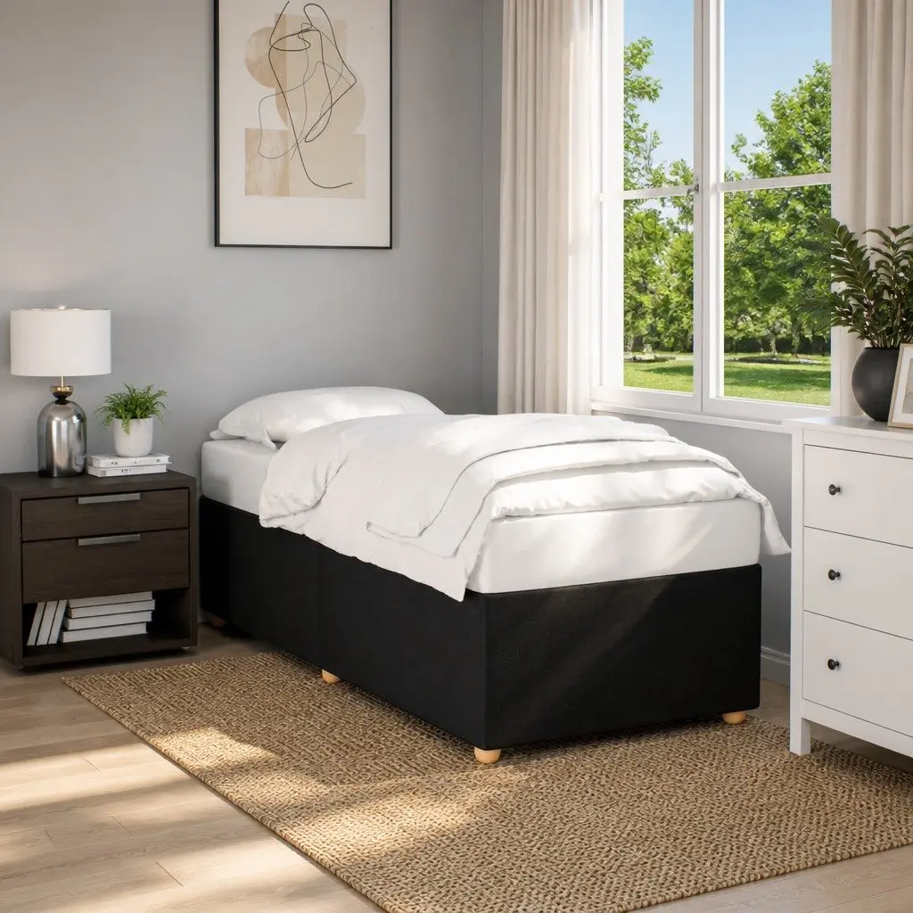 King Single Bed Frame Black Fabric Upholstered Polyester