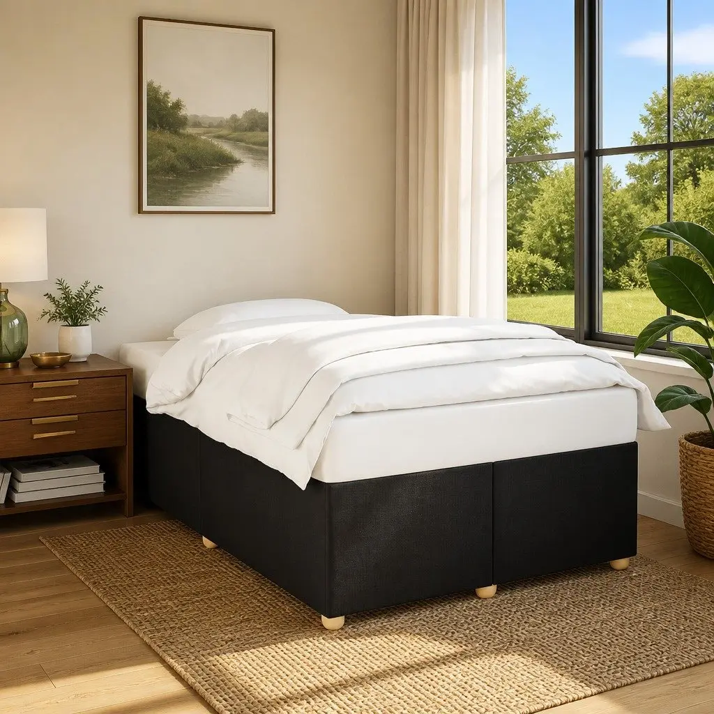 Double Bed Frame in Black Fabric Upholstery
