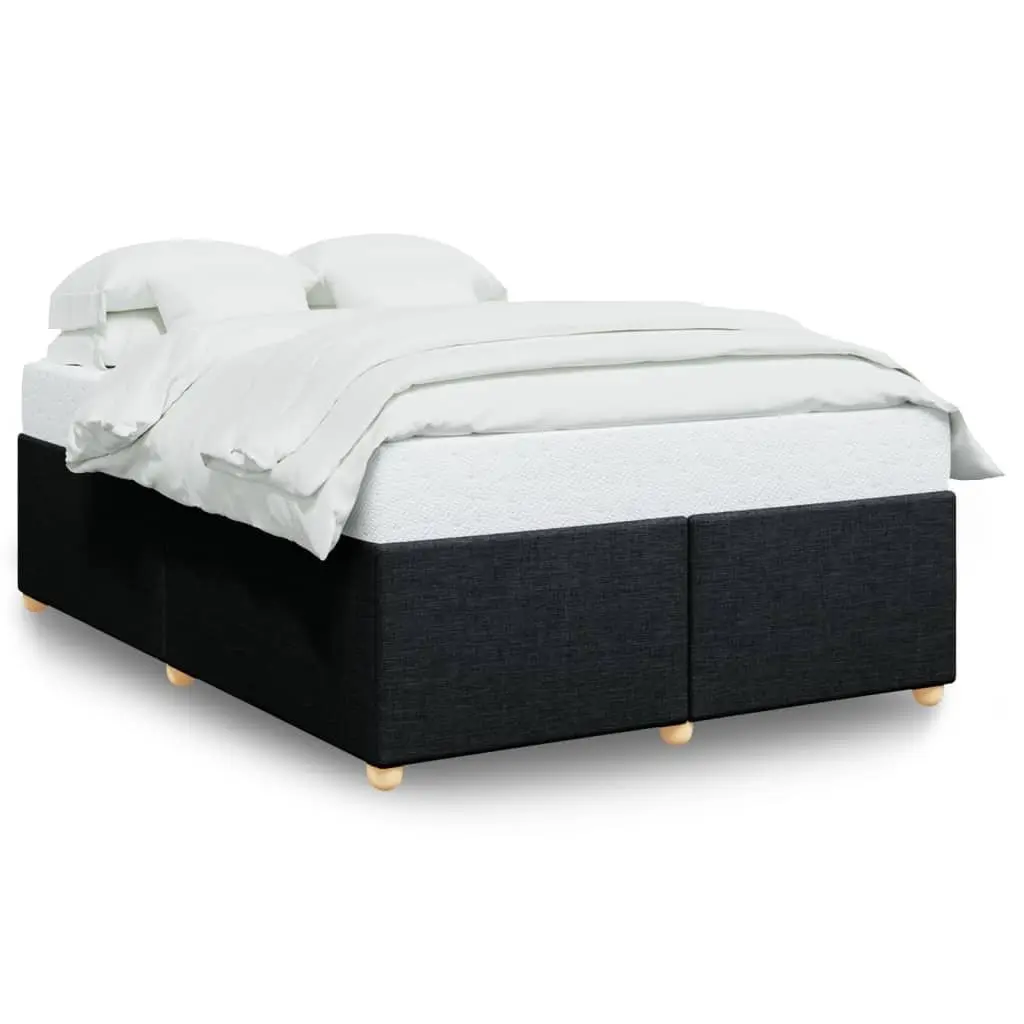Queen Bed Frame Black Fabric Upholstered Platform Slatted Frame Wood
