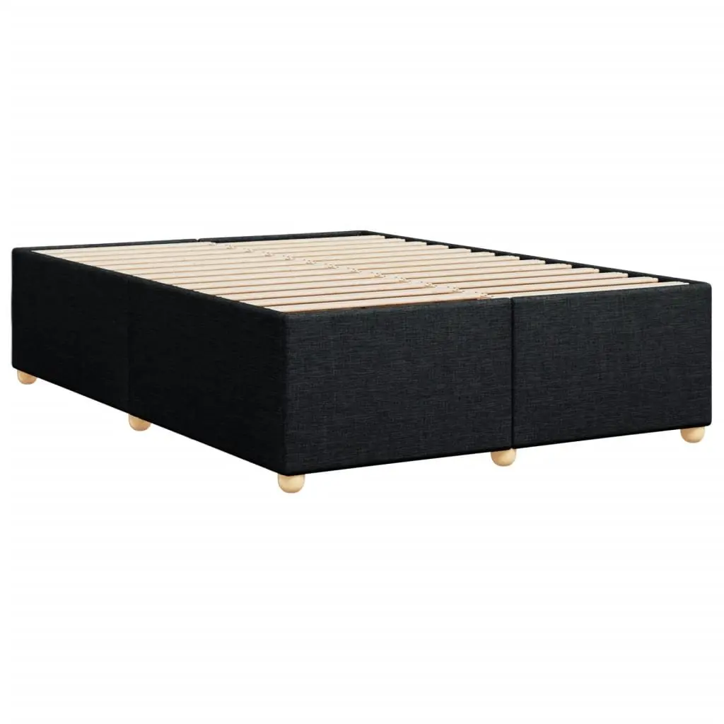 Queen Bed Frame Black Fabric Upholstered Platform Slatted Frame Wood