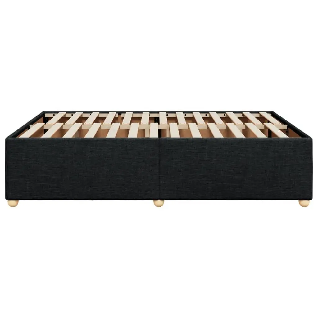 Queen Bed Frame Black Fabric Upholstered Platform Slatted Frame Wood