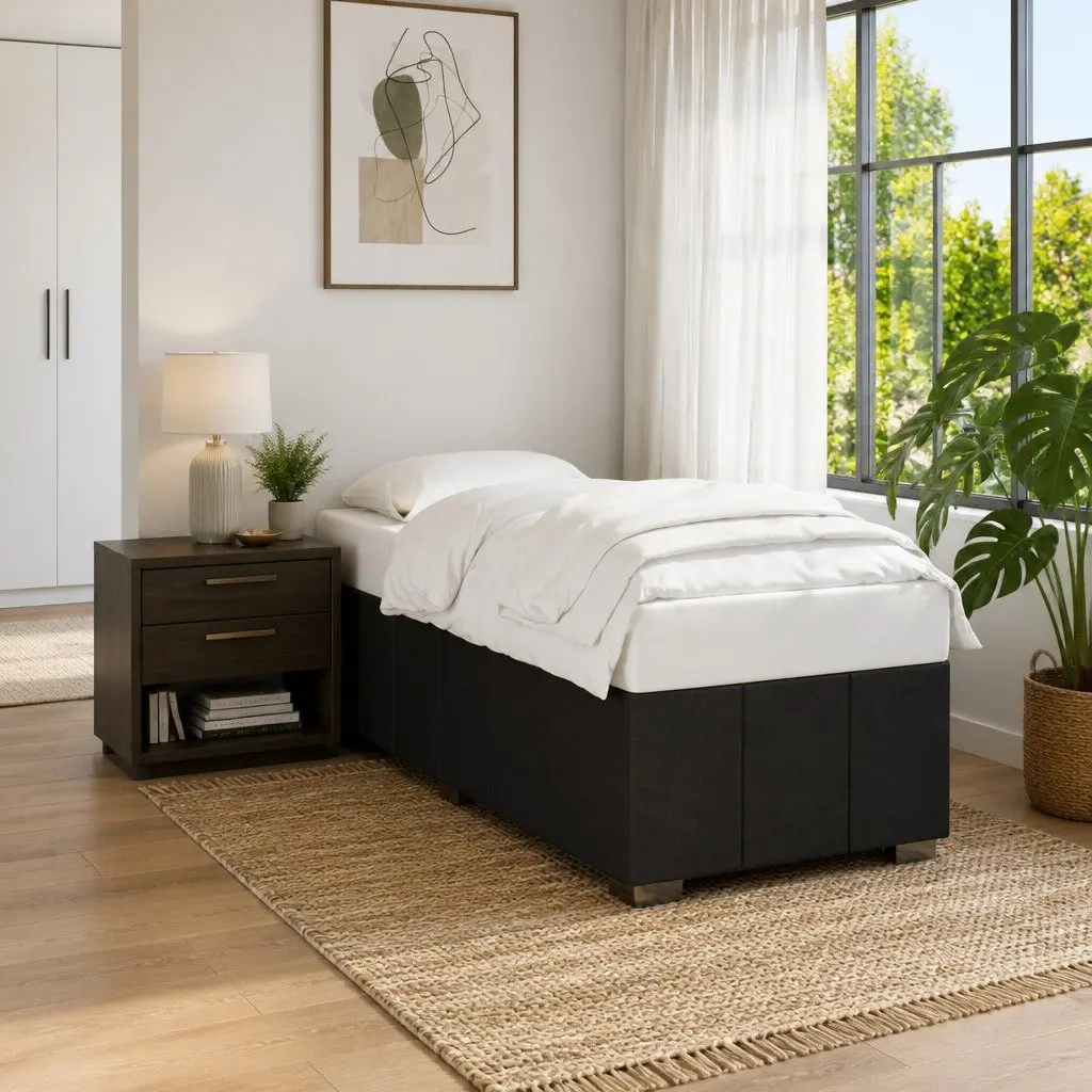 Bed Frame Black 90x190 cm Fabric Slatted Base Support