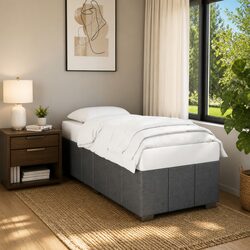 King Single Bed Frame in Grey Fabric with Slat Base