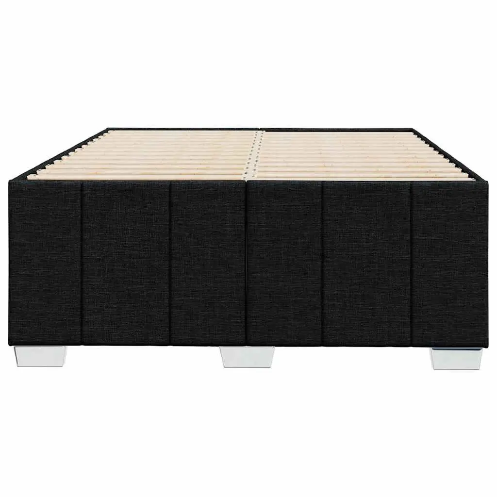 Double Bed Frame Black Fabric Upholstered No Mattress Bedroom Slat Base Support
