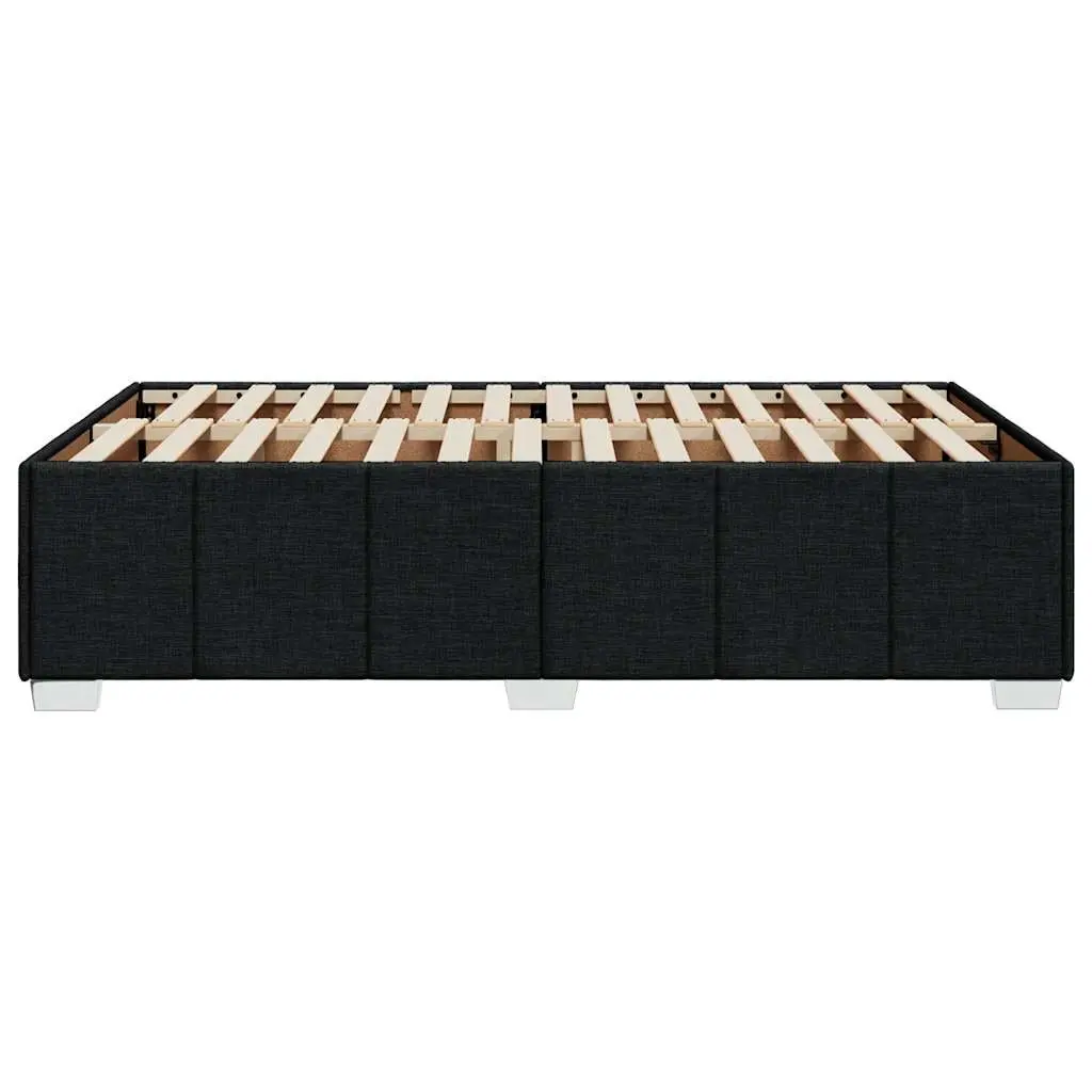 Double Bed Frame Black Fabric Upholstered No Mattress Bedroom Slat Base Support