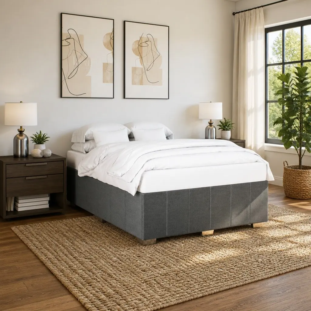 Dark Grey Fabric Upholstered Queen Bed Frame