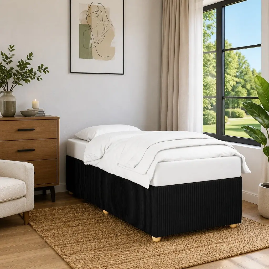 Black Upholstered Bed Frame 90x190 cm Polyester Fabric Slatted Base