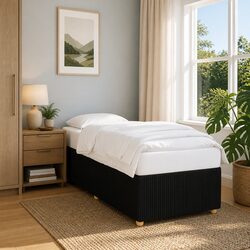 Black Fabric Bed Frame 90x190 cm with Slats Support