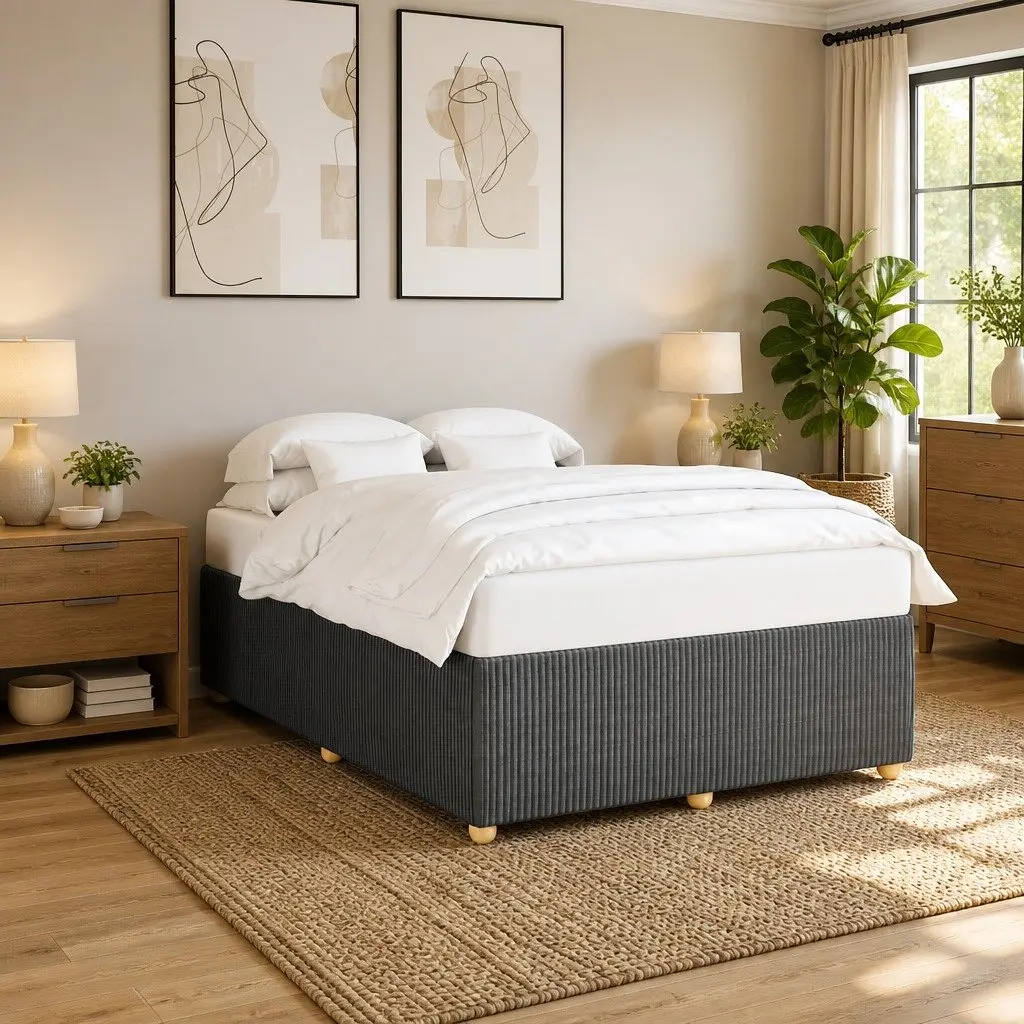 Double Bed Frame Grey Velvet Fabric Slats Support Bedroom Furniture