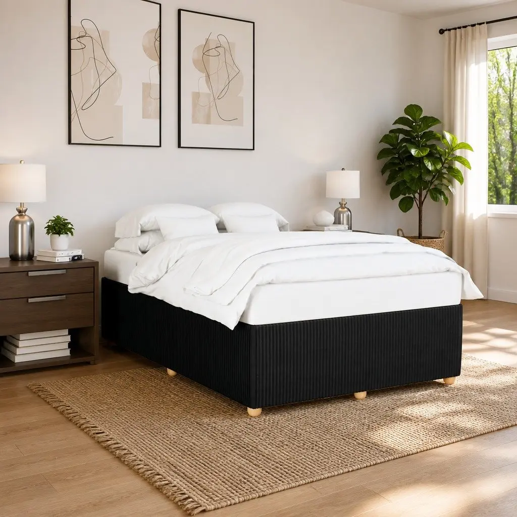 Black Velvet Double Bed Frame with Slats Support