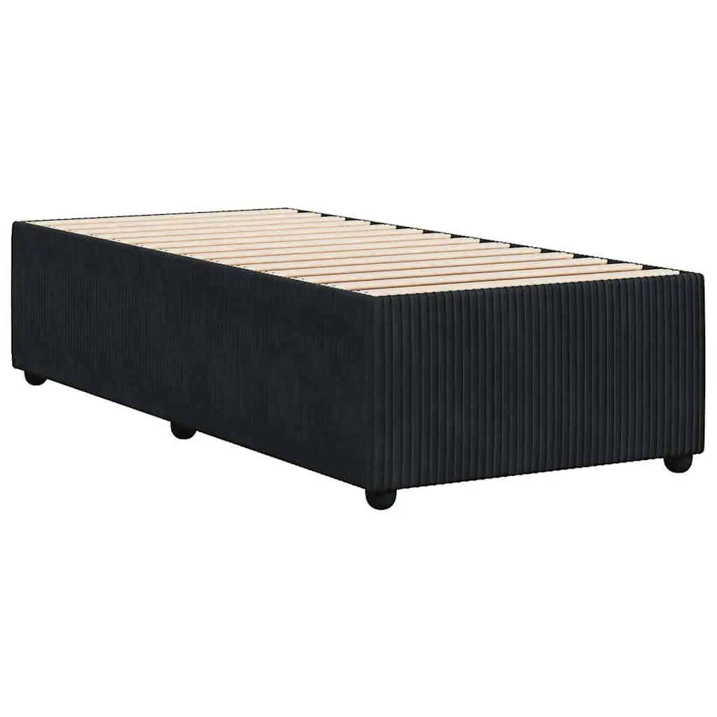 King Single Bed Frame Velvet Black Slat Support Sturdy Construction Bedroom Furniture