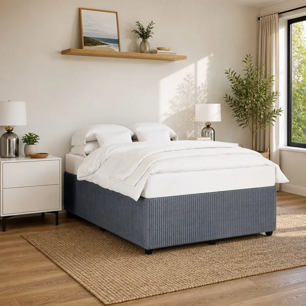 Grey Velvet Double Bed Frame with Slat Support