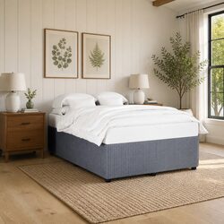 Queen Bed Frame in Grey Velvet Upholstery