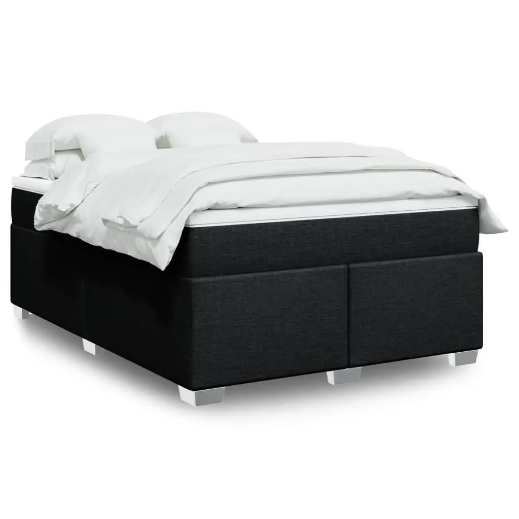 Box Spring Bed Pocket Spring Mattress Double Fabric Frame Slats Support Black